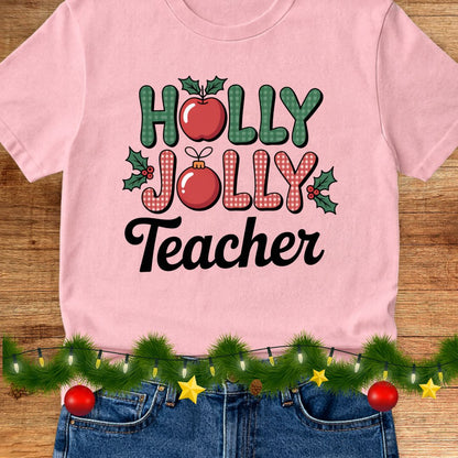 Holly Jolly Teacher Christmas Teacher T-Shirt - teachngear
