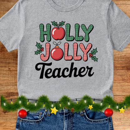 Holly Jolly Teacher Christmas Teacher T-Shirt - teachngear