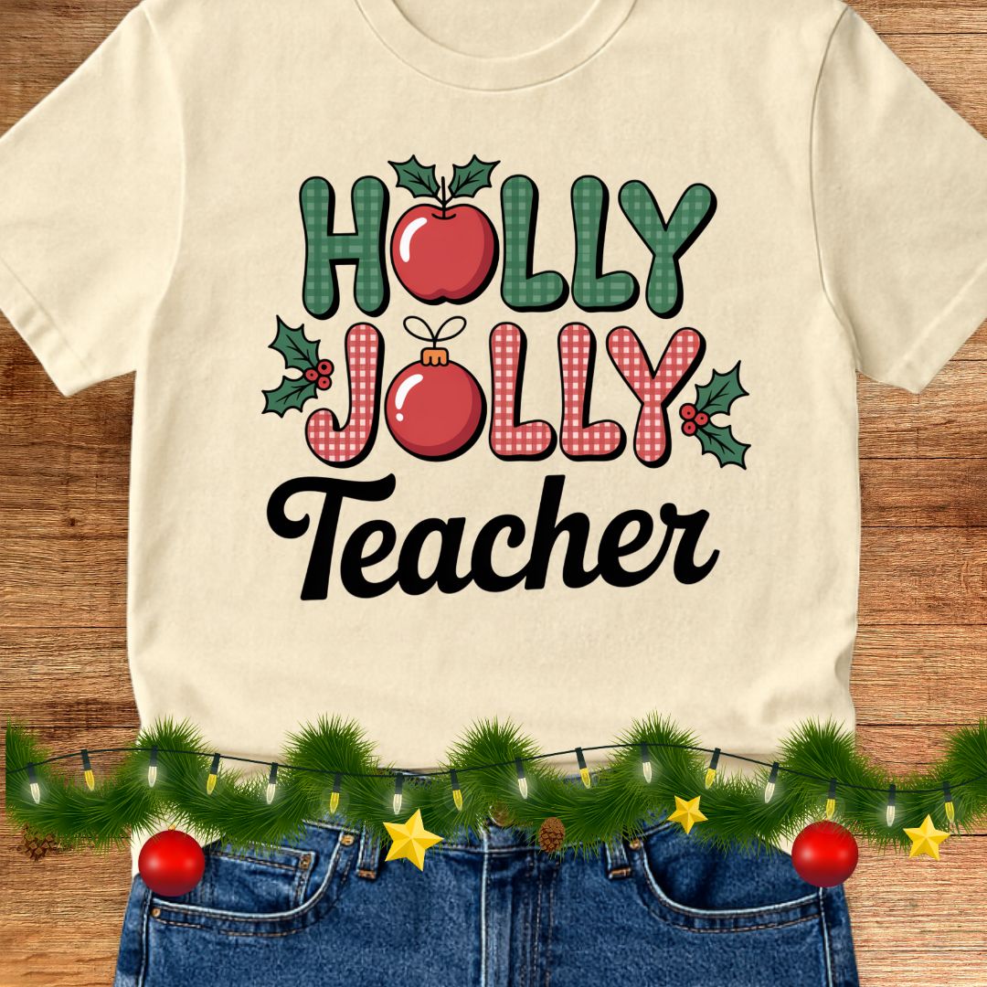 Holly Jolly Teacher Christmas Teacher T-Shirt - teachngear