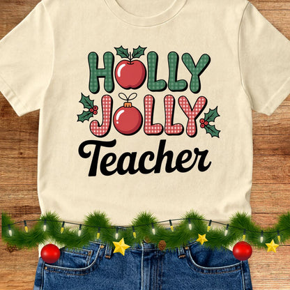 Holly Jolly Teacher Christmas Teacher T-Shirt - teachngear