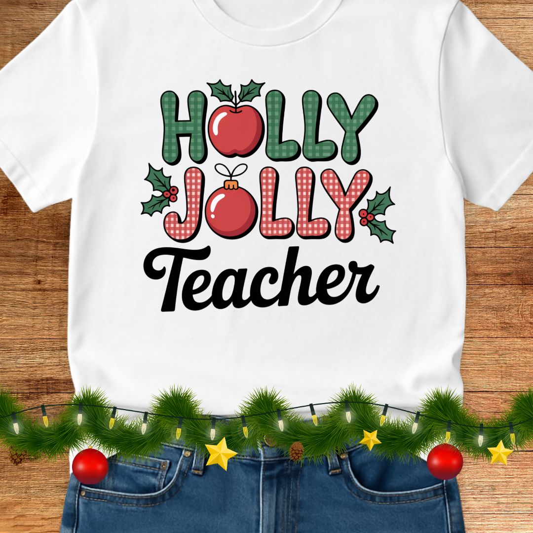 Holly Jolly Teacher Christmas Teacher T-Shirt - teachngear