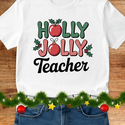 Holly Jolly Teacher Christmas Teacher T-Shirt - teachngear