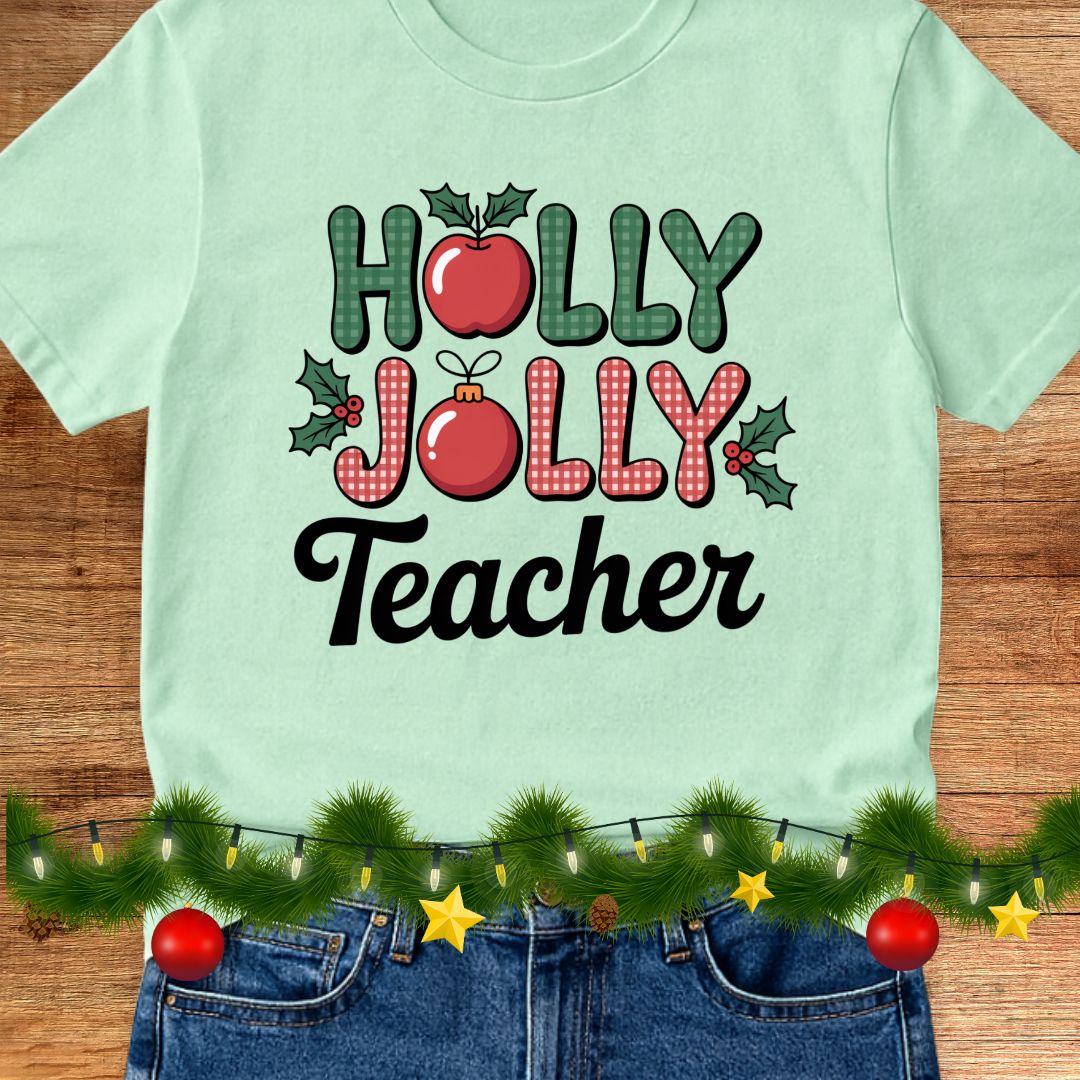Holly Jolly Teacher Christmas Teacher T-Shirt - teachngear