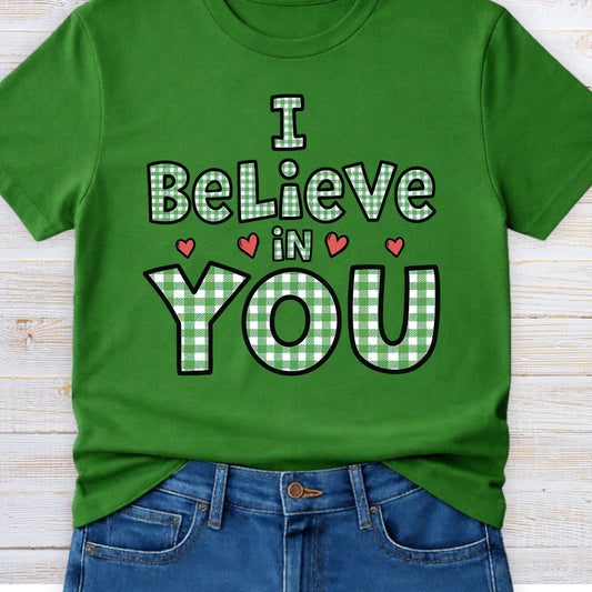 I Believe in You Gingham Teacher T-Shirt - teachngear