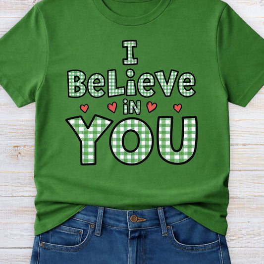 I Believe in You Gingham Teacher T-Shirt - teachngear