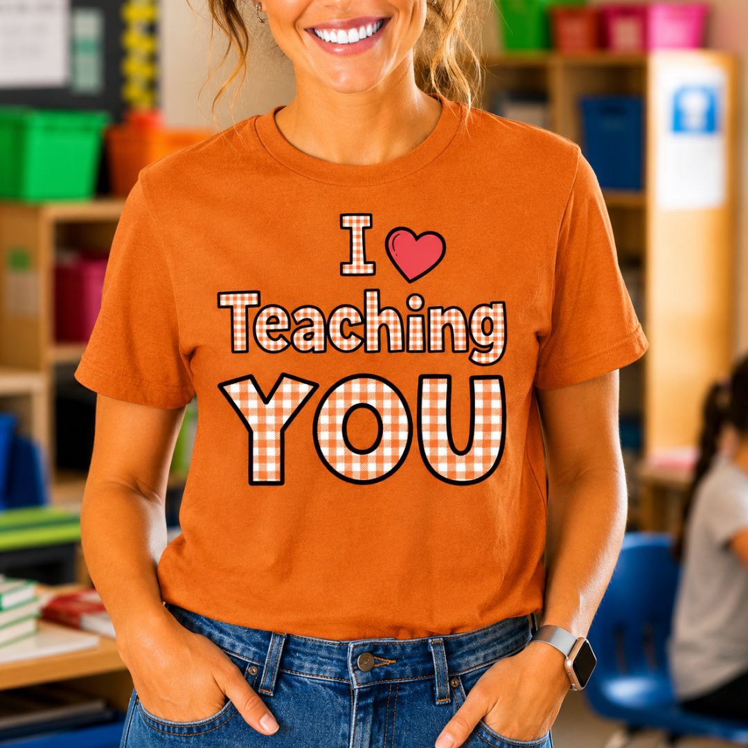 I Love Teaching YOU Gingham Encouragement Teacher T-Shirt - teachngear
