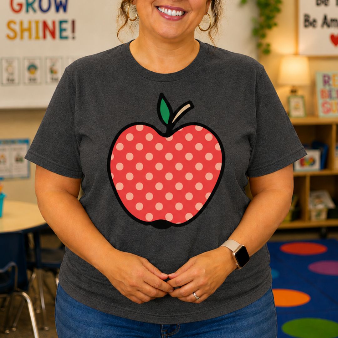 Large Spotty Apple Teacher T-Shirt - teachngear