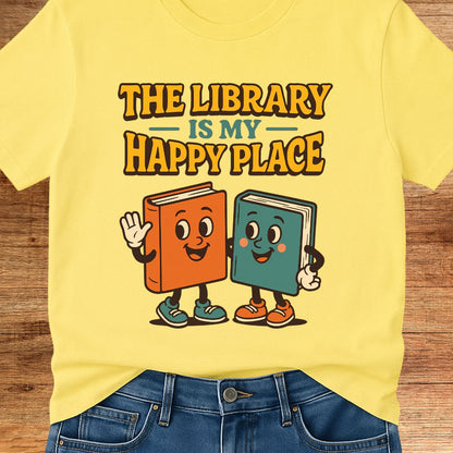 Library Happy Place Teacher T-Shirt - teachngear