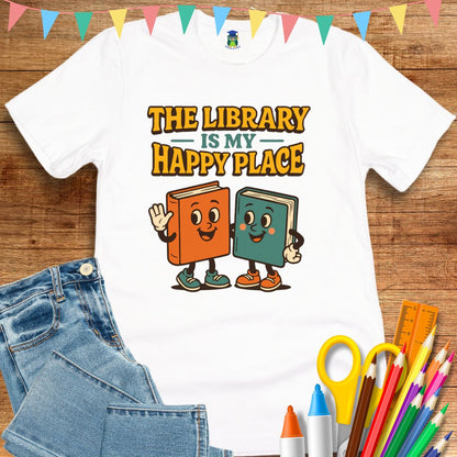 Library Happy Place Teacher T-Shirt - teachngear