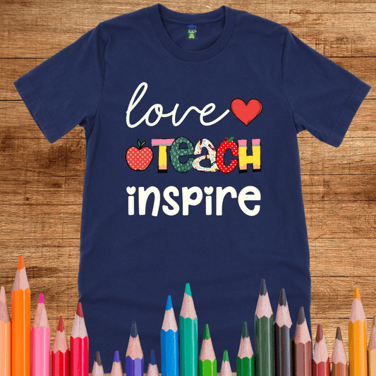 Love Teach Inspire Teacher T-Shirt - teachngear