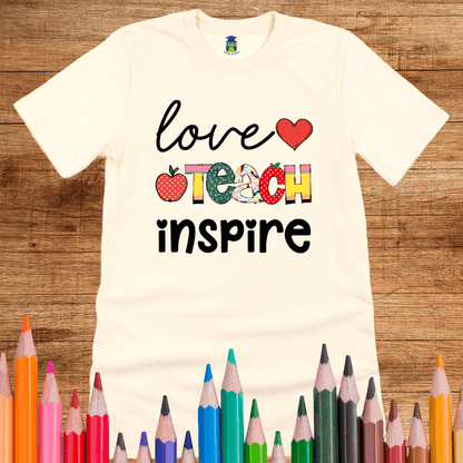 Love Teach Inspire Teacher T-Shirt - teachngear