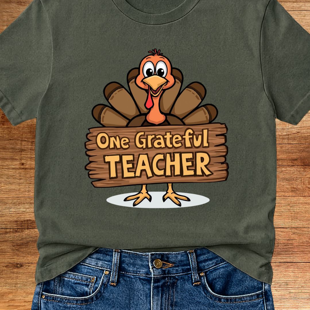 One Grateful Teacher Thanksgiving Teacher T-Shirt - teachngear