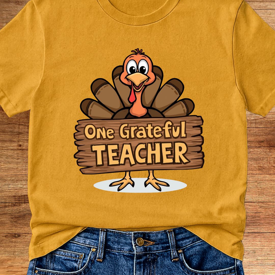 One Grateful Teacher Thanksgiving Teacher T-Shirt - teachngear