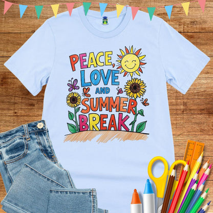 Peace, Love and Summer Break Teacher Shirt - teachngear
