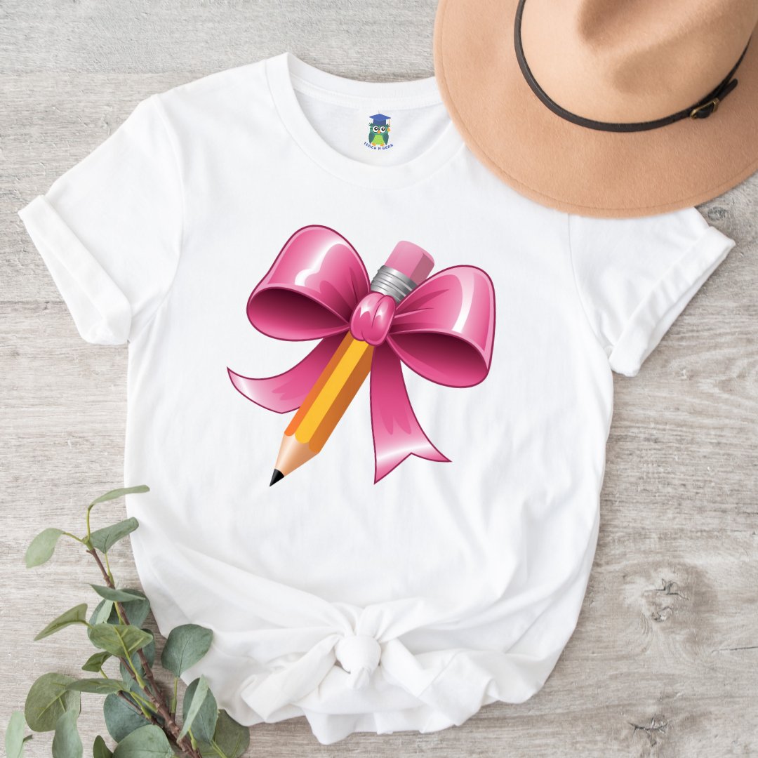 Pencil with Bow Teacher Shirt - teachngear