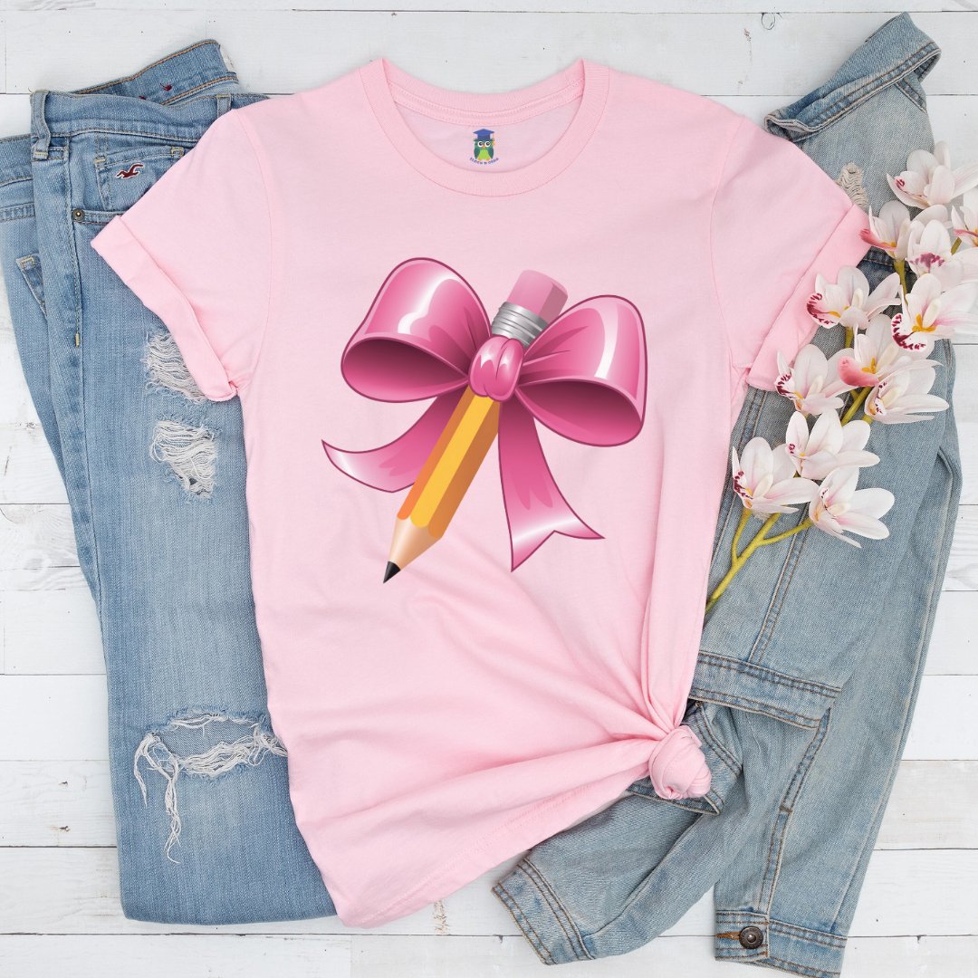 Pencil with Bow Teacher Shirt - teachngear