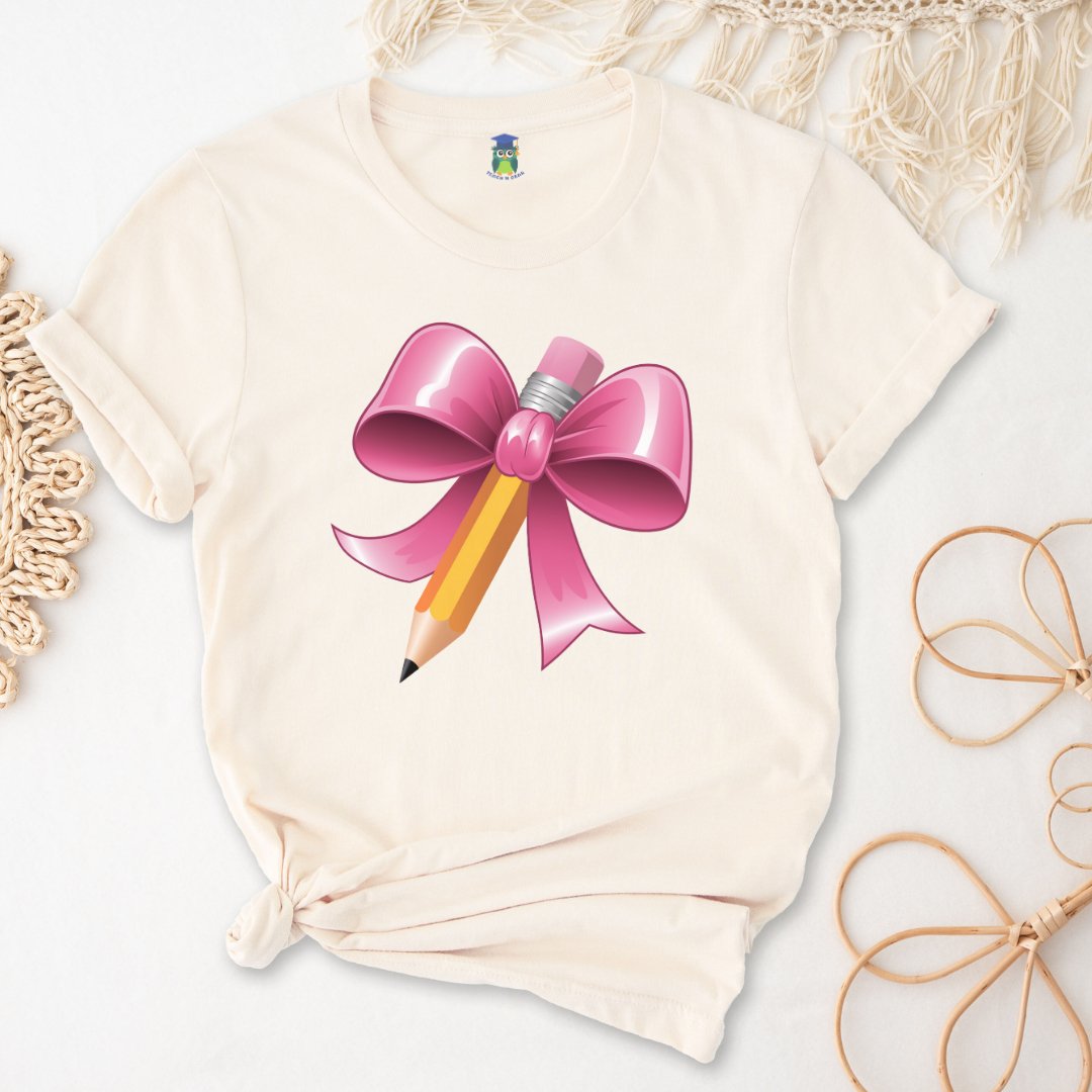 Pencil with Bow Teacher Shirt - teachngear