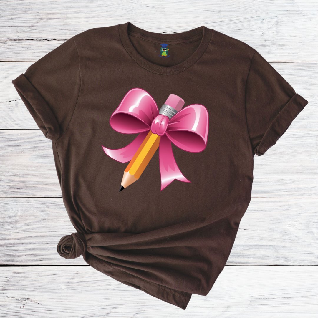 Pencil with Bow Teacher Shirt - teachngear