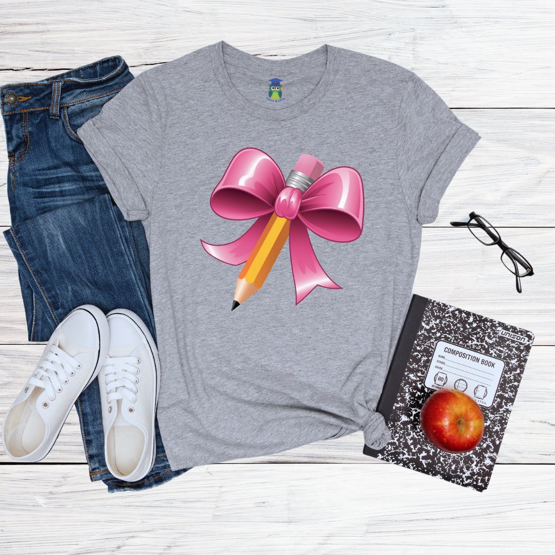 Pencil with Bow Teacher Shirt - teachngear