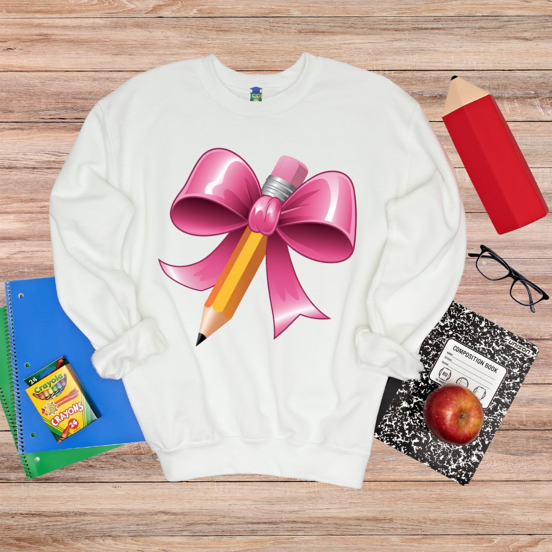 Pencil with Bow Teacher Sweatshirt - teachngear