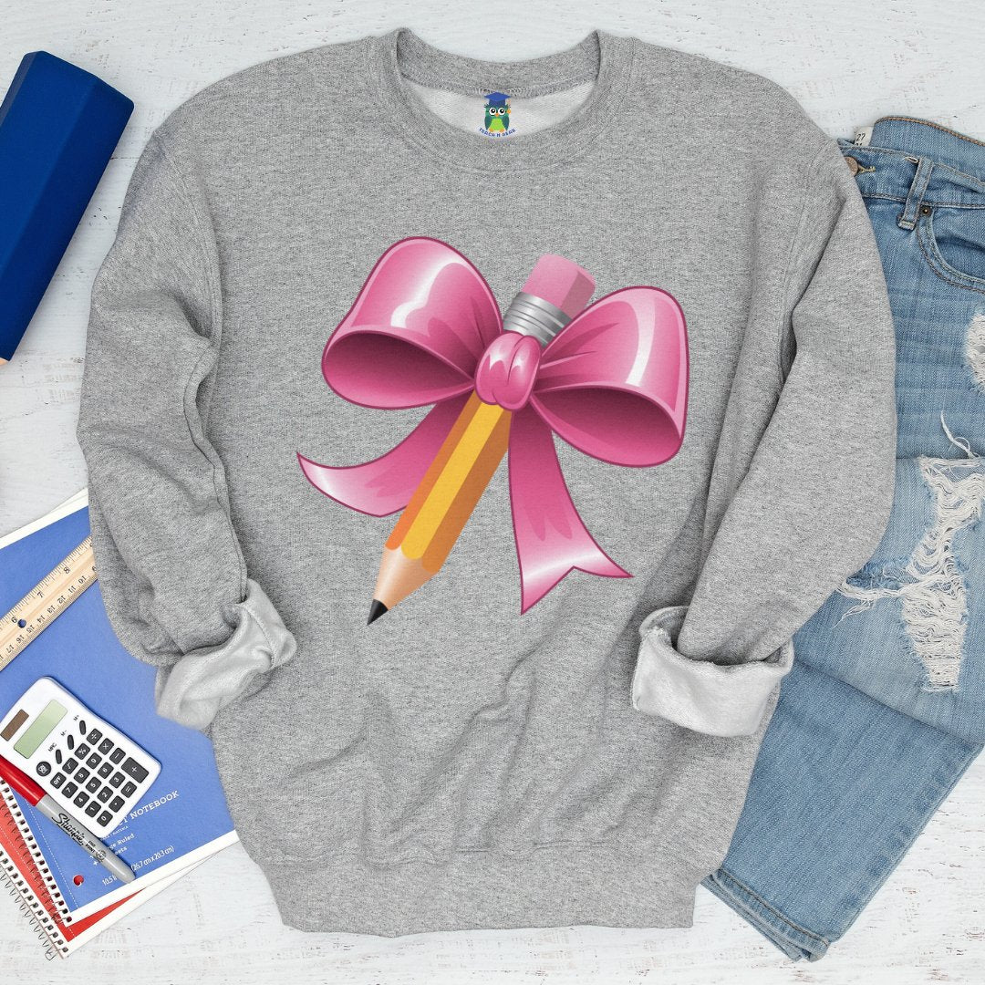 Pencil with Bow Teacher Sweatshirt - teachngear