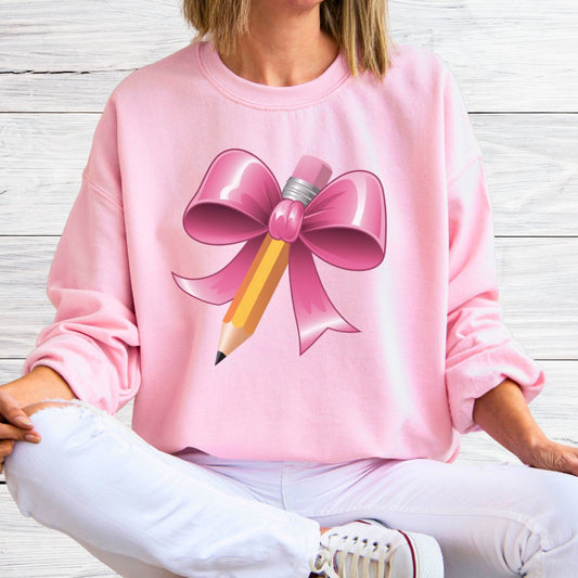 Pencil with Bow Teacher Sweatshirt - teachngear