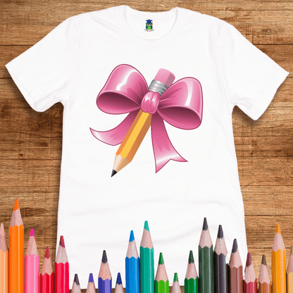 Pencil with Bow Teacher T-Shirt - teachngear
