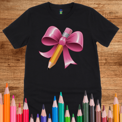 Pencil with Bow Teacher T-Shirt - teachngear