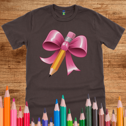 Pencil with Bow Teacher T-Shirt - teachngear