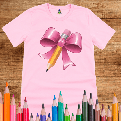 Pencil with Bow Teacher T-Shirt - teachngear