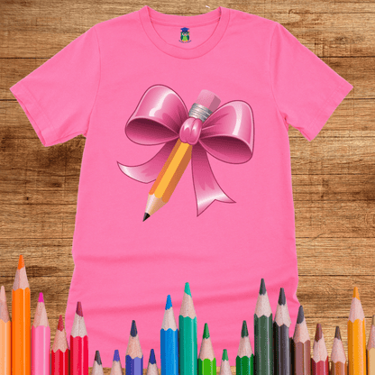 Pencil with Bow Teacher T-Shirt - teachngear