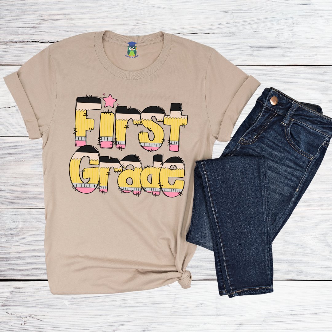 Pencils First Grade Teacher Shirt - teachngear