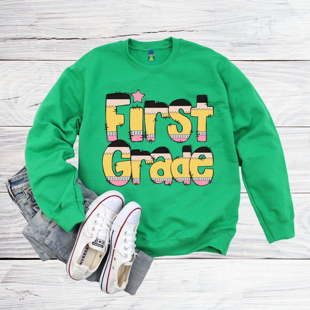 Pencils First Grade Teacher Sweatshirt - teachngear