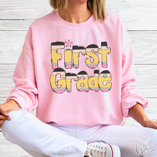 Pencils First Grade Teacher Sweatshirt - teachngear