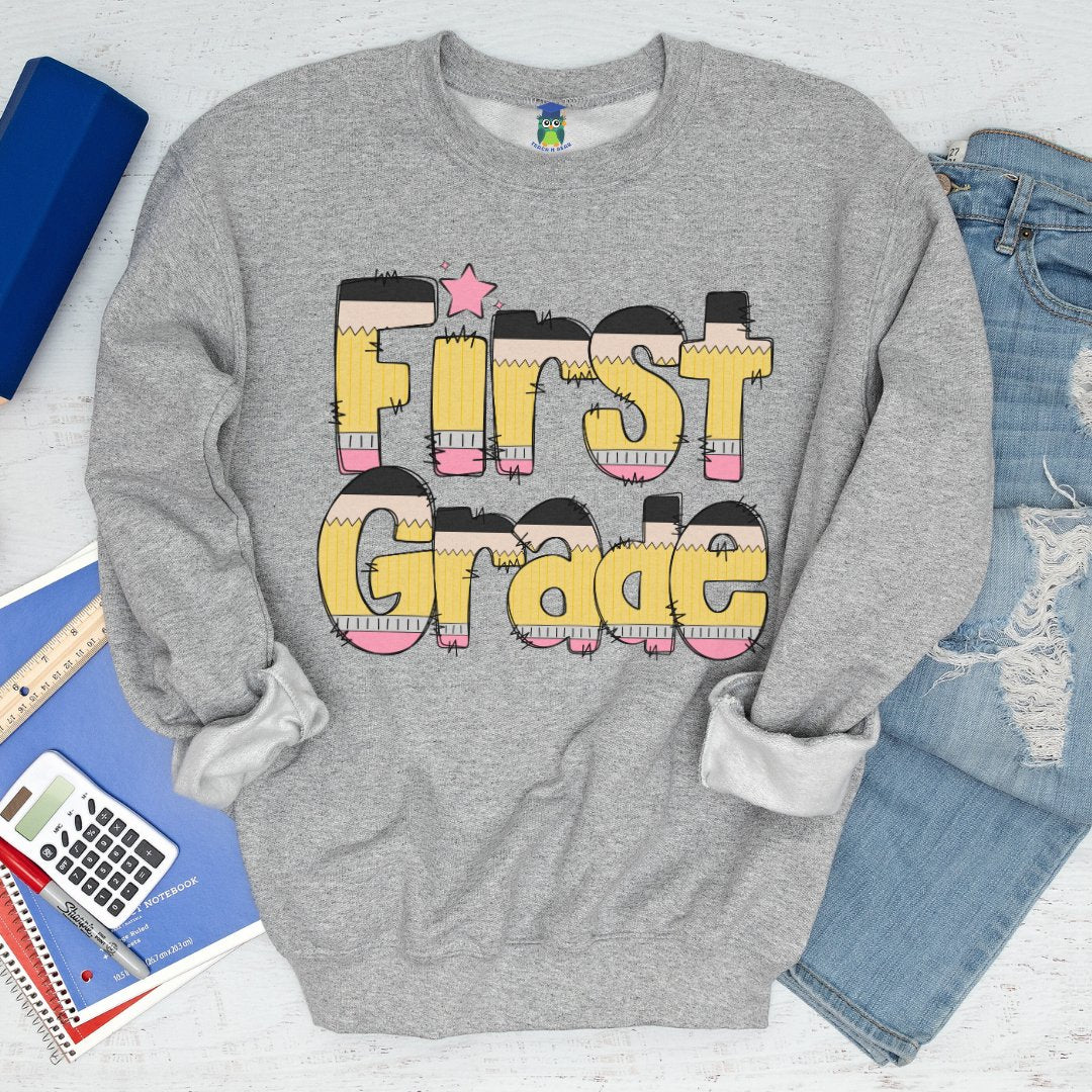 Pencils First Grade Teacher Sweatshirt - teachngear