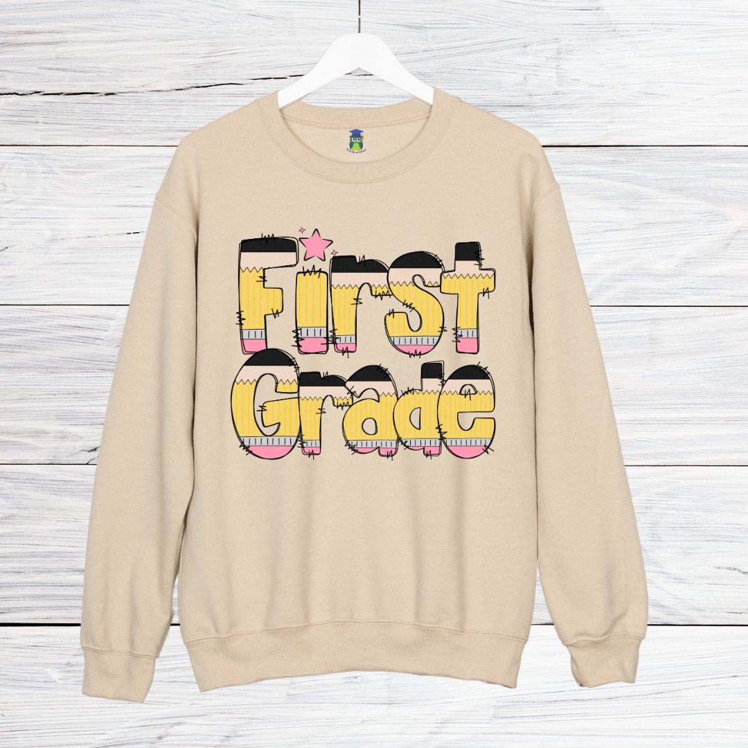 Pencils First Grade Teacher Sweatshirt - teachngear