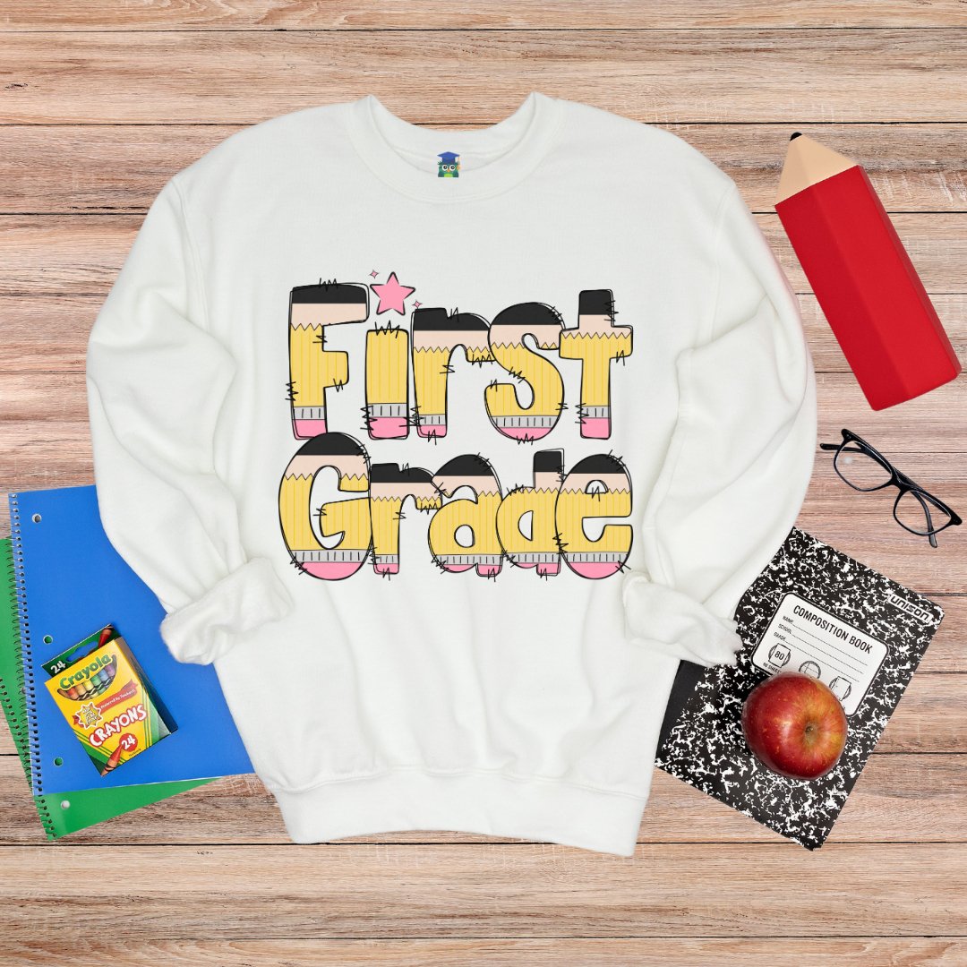 Pencils First Grade Teacher Sweatshirt - teachngear