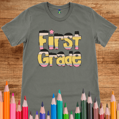 Pencils First Grade Teacher T-Shirt - teachngear