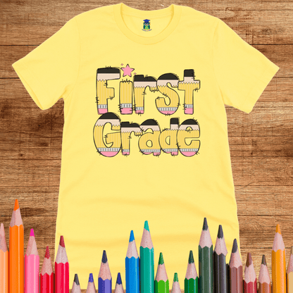 Pencils First Grade Teacher T-Shirt - teachngear