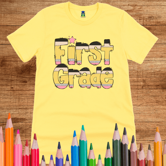 Pencils First Grade Teacher T-Shirt - teachngear
