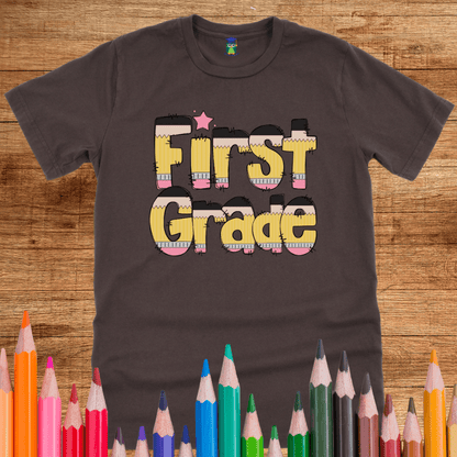 Pencils First Grade Teacher T-Shirt - teachngear