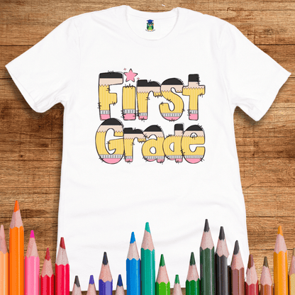 Pencils First Grade Teacher T-Shirt - teachngear
