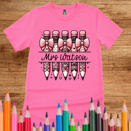 Personalized Pink Pencils Teacher Shirt - teachngear