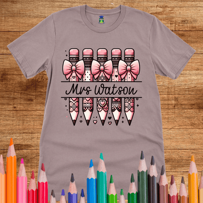 Personalized Pink Pencils Teacher Shirt - teachngear