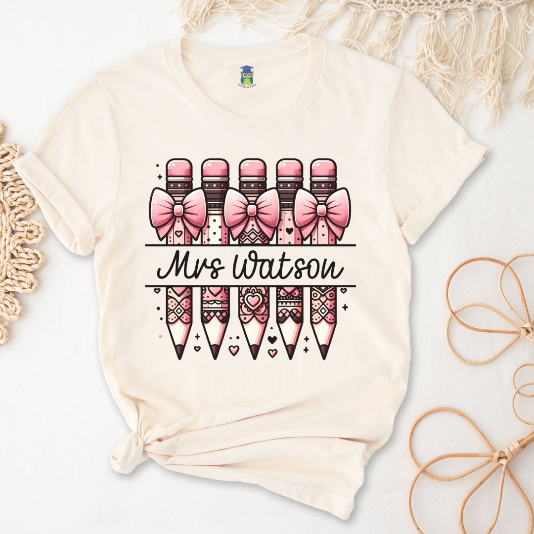 Personalized Pink Pencils Teacher Shirt - teachngear