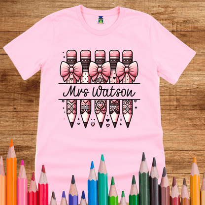 Personalized Pink Pencils Teacher Shirt - teachngear