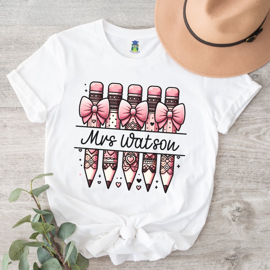 Personalized Pink Pencils Teacher Shirt - teachngear