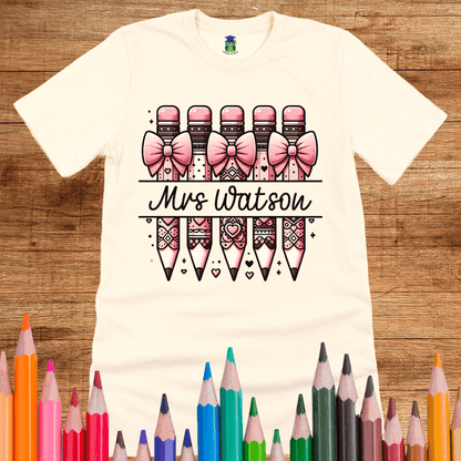 Personalized Pink Pencils Teacher Shirt - teachngear