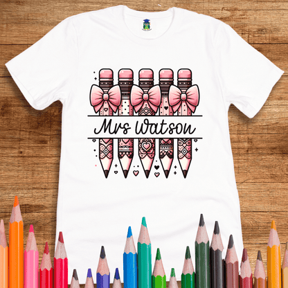 Personalized Pink Pencils Teacher Shirt - teachngear