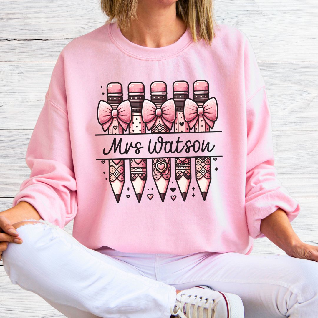 Personalized Pink Pencils Teacher Sweatshirt - teachngear